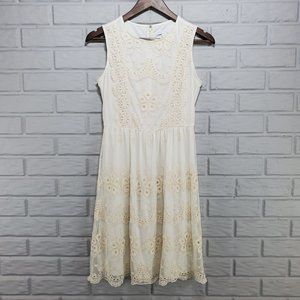 New York & Company Women's XS‎ Cream Sleeveless Floral Embroidered Lace Dress